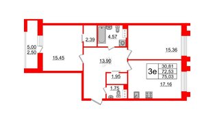 Квартира в ЖК Modum, 2 комнатная, 75.03 м², 12 этаж