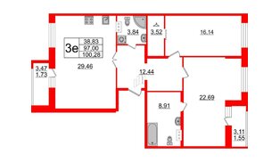 Квартира в ЖК Modum, 2 комнатная, 100.28 м², 5 этаж