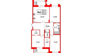 Квартира в ЖК Модум, 3 комнатная, 93.28 м², 12 этаж