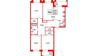 Квартира в ЖК Модум, 3 комнатная, 100.61 м², 12 этаж