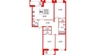 Квартира в ЖК Модум, 3 комнатная, 100.9 м², 12 этаж