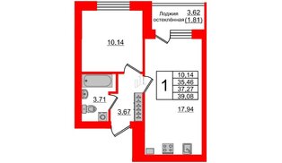 Квартира в ЖК Олимпия-2, 1 комнатная, 37.27 м², 1 этаж