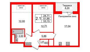 Квартира в ЖК Зеленый квартал на Пулковских высотах, 2 комнатная, 51.88 м², 5 этаж