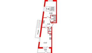 Квартира в ЖК Зеленый квартал на Пулковских высотах, 1 комнатная, 44.66 м², 1 этаж