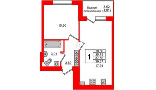 Квартира в ЖК Олимпия-12, 1 комнатная, 37.56 м², 6 этаж