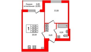 Квартира в ЖК Олимпия-12, 1 комнатная, 42.95 м², 1 этаж