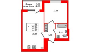Квартира в ЖК Олимпия-12, 1 комнатная, 42.95 м², 5 этаж
