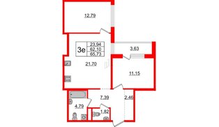 Квартира в ЖК ЦДС Новые горизонты-2, 2 комнатная, 62.1 м², 8 этаж