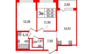 Квартира в ЖК ЦДС Новые горизонты-2, 2 комнатная, 52.35 м², 14 этаж