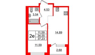 Квартира в ЖК ЦДС Новые горизонты-2, 1 комнатная, 34.55 м², 1 этаж