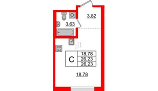 Квартира в ЖК ЦДС Новые горизонты-2, студия, 26.23 м², 1 этаж