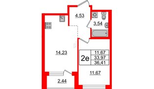 Квартира в ЖК ЦДС Новые горизонты-2, 1 комнатная, 33.97 м², 19 этаж