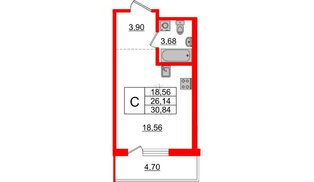 Квартира в ЖК ЦДС Новые горизонты-2, студия, 26.14 м², 9 этаж
