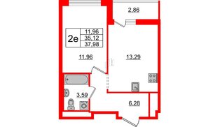 Квартира в ЖК ЦДС Новые горизонты-2, 1 комнатная, 35.12 м², 1 этаж