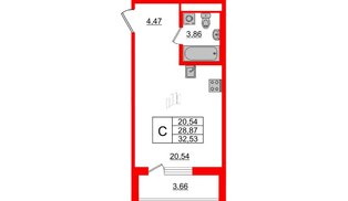 Квартира в ЖК ЦДС Новые горизонты-2, студия, 28.87 м², 6 этаж