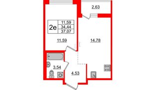 Квартира в ЖК ЦДС Новые горизонты-2, 1 комнатная, 34.44 м², 1 этаж