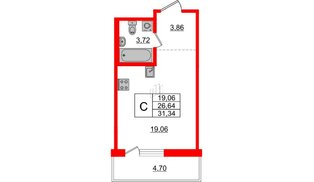 Квартира в ЖК ЦДС Новые горизонты-2, студия, 26.64 м², 7 этаж