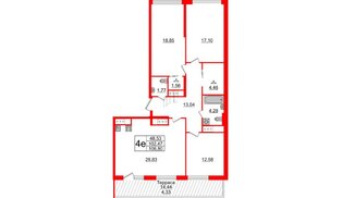 Квартира в ЖК GloraX Заневский, 3 комнатная, 106.8 м², 14 этаж