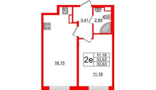 Квартира в ЖК Ручьи 2, 1 комнатная, 33.63 м², 2 этаж