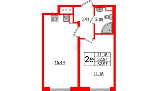 Квартира в ЖК Ручьи 2, 1 комнатная, 32.97 м², 7 этаж