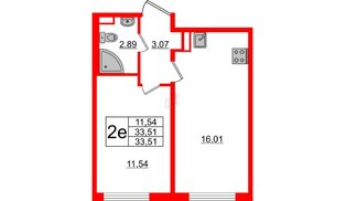 Квартира в ЖК Ручьи 2, 1 комнатная, 33.51 м², 17 этаж