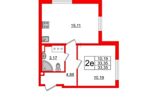 Квартира в ЖК Ручьи 2, 1 комнатная, 33.35 м², 5 этаж