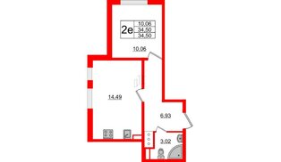 Квартира в ЖК Ручьи 2, 1 комнатная, 34.5 м², 3 этаж