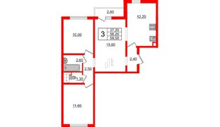 Квартира в ЖК 'Цветной город', 3 комнатная, 59.5 м², 6 этаж