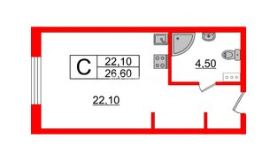 Апартаменты в ЖК Инвест-отель «IN2IT», студия, 26.2 м², 4 этаж