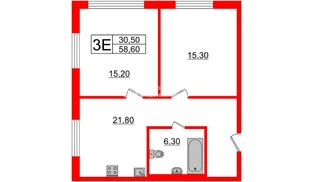 Апартаменты в ЖК Инвест-отель «IN2IT», 2 комнатные, 58.53 м², 3 этаж