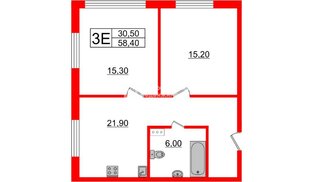 Апартаменты в ЖК Инвест-отель «IN2IT», 2 комнатные, 58.31 м², 4 этаж