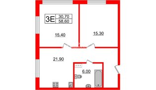 Апартаменты в ЖК Инвест-отель «IN2IT», 2 комнатные, 58.31 м², 6 этаж