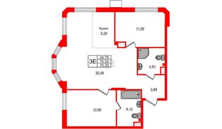 Квартира в ЖК АМО, 2 комнатная, 73.83 м², 4 этаж