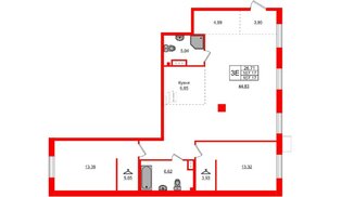 Квартира в ЖК АМО, 2 комнатная, 107.17 м², 4 этаж
