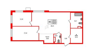 Квартира в ЖК АМО, 2 комнатная, 94.25 м², 5 этаж