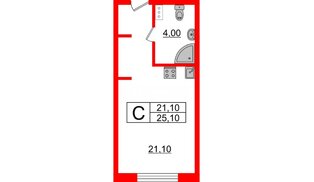 Апартаменты в ЖК Инвест-отель «IN2IT», студия, 25.01 м², 4 этаж