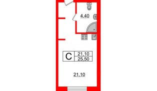 Апартаменты в ЖК Инвест-отель «IN2IT», студия, 25.32 м², 3 этаж