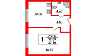 Апартаменты в ЖК Инвест-отель 'IN2IT', 1 комнатные, 37.89 м², 3 этаж
