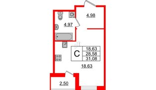 Квартира в ЖК ЦДС Новые горизонты-2, студия, 28.58 м², 9 этаж