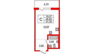 Квартира в ЖК ЦДС Новые горизонты-2, студия, 26.65 м², 17 этаж