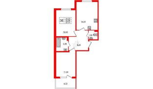 Квартира в ЖК «Новое Сертолово», 2 комнатная, 52.99 м², 1 этаж