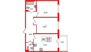 Квартира в ЖК «Новое Сертолово», 2 комнатная, 55.87 м², 2 этаж