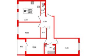 Квартира в ЖК «Новое Сертолово», 3 комнатная, 76.49 м², 4 этаж