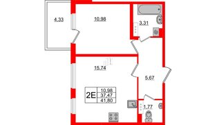 Квартира в ЖК «Новое Сертолово», 1 комнатная, 37.47 м², 2 этаж