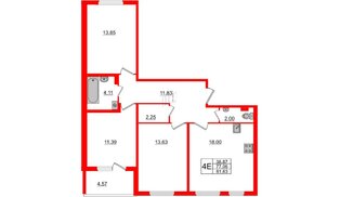 Квартира в ЖК «Новое Сертолово», 3 комнатная, 77.06 м², 1 этаж