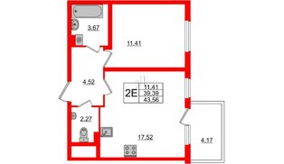 Квартира в ЖК «Новое Сертолово», 1 комнатная, 39.39 м², 2 этаж