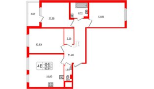 Квартира в ЖК «Новое Сертолово», 3 комнатная, 76.34 м², 2 этаж