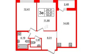 Квартира в ЖК ЦДС Новые горизонты-2, 2 комнатная, 53.33 м², 8 этаж