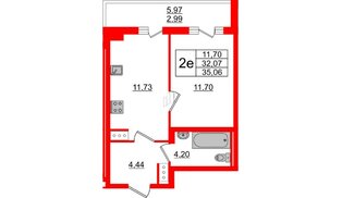 Квартира в ЖК 'Чкалов', 1 комнатная, 35.06 м², 12 этаж