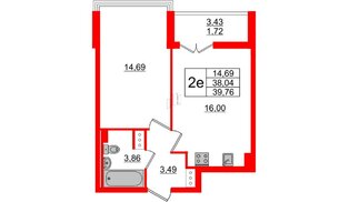 Квартира в ЖК 'Чкалов', 1 комнатная, 39.76 м², 6 этаж
